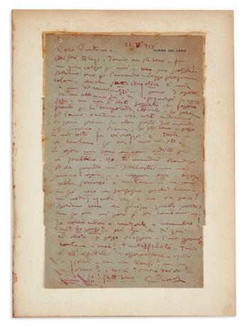 PUCCINI, GIACOMO. Puccini, Adami, and Carignani. La rondine: commedia lirica in tre atti. With Autograph Letter Signed, mounted to fron